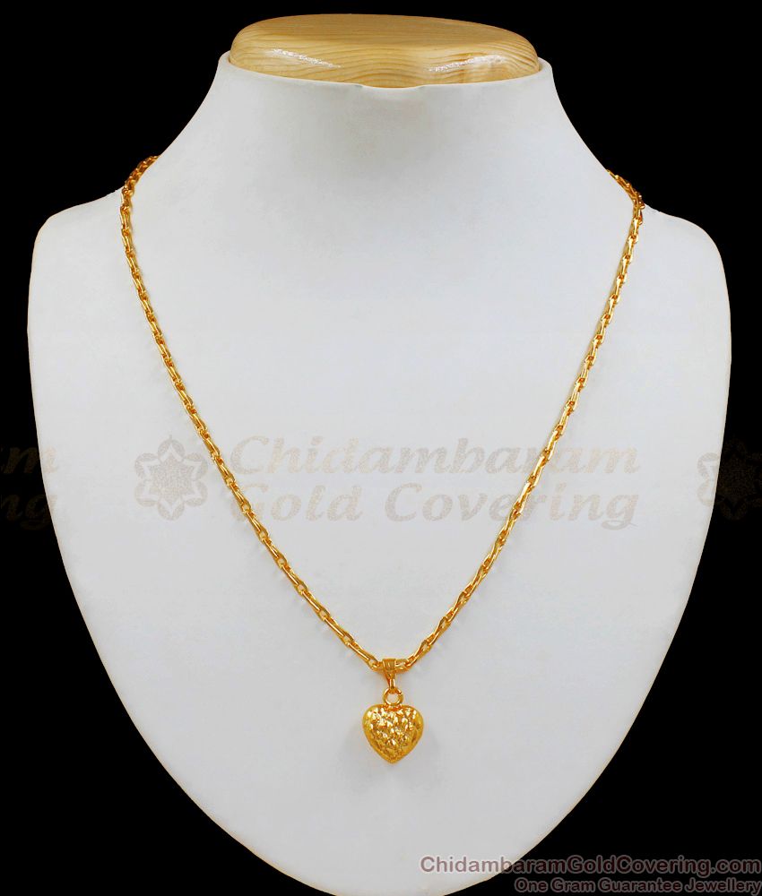 3D Heart Model Light Weight Gold Pendant Chain For Girls Regular Use SMDR540